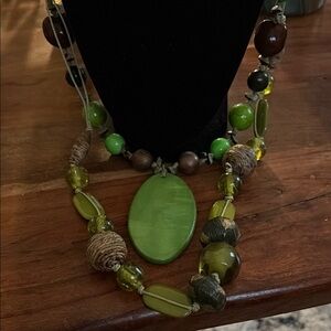 Green and Brown Beaded Necklace Set